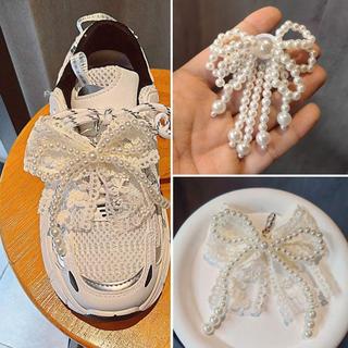 1 Par De Fivela De Clipes De Cadarços , Pingente De Amuletos De Sapato Com Laço , Charme De Renda De Malha