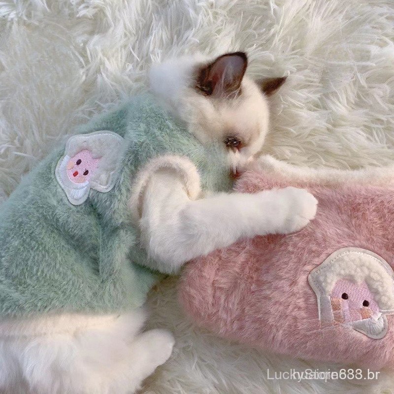 Velo De Pelúcia Macio Roupas Para Gatos De Estimação Filhote De Cachorro Jaqueta Casaco Engrossar Pulôver
