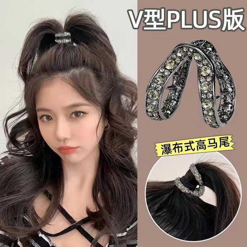 Clipe em forma de V feminino High-End strass meia gravata grampo de cabelo cabeça traseira rabo de cavalo clipe fixo fer