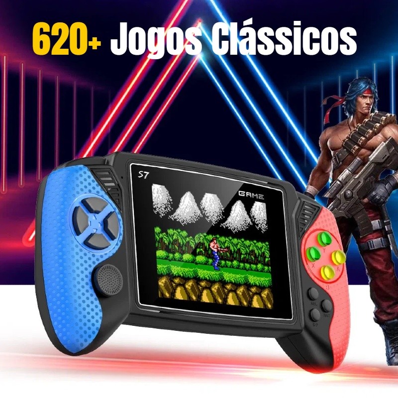 Console Portátil S7 Plus, Tela 3.2 Polegadas, Videogame Retrô Recarregável com Saída AV para TV