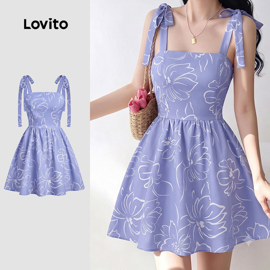 Lovito Vestido Boho Renda Primavera/verão Roxo para Mulheres Bordado DRK8P1D669