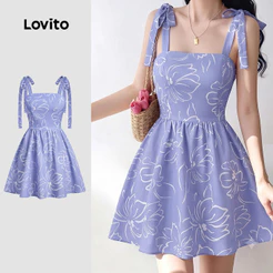 Lovito Vestido Boho Renda Primavera/verão Roxo para Mulheres Bordado DRK8P1D669