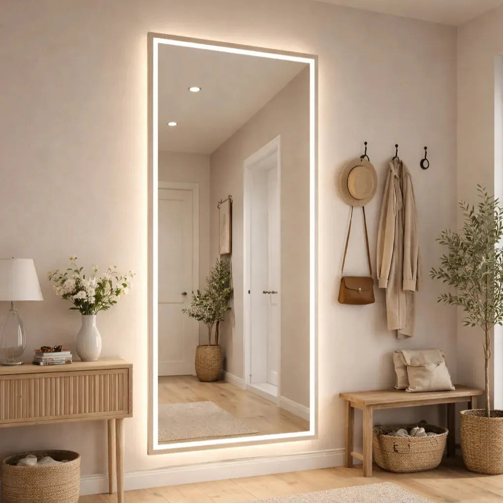 Espelho Grande Corpo Inteiro 170x70cm Retangular LED 3 Cores Touch para Banheiro Sala
