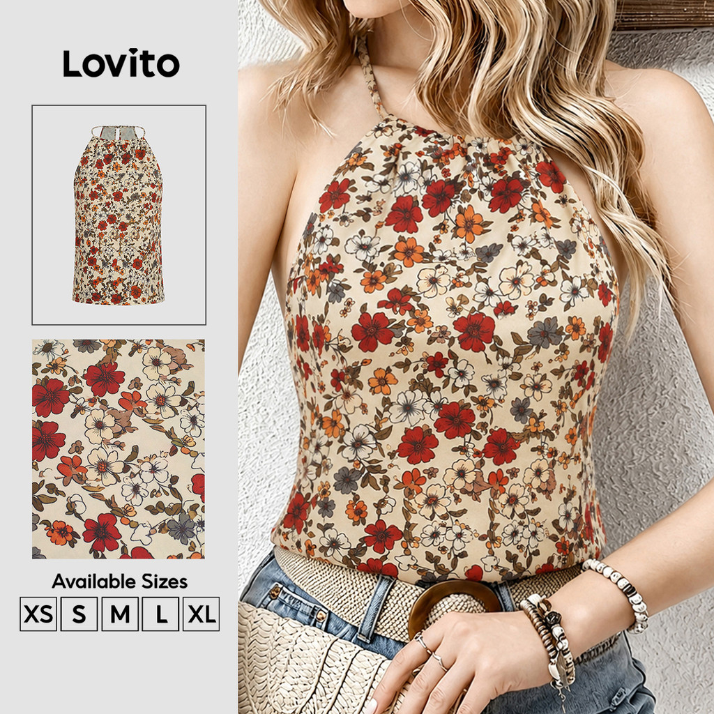 Lovito Top Boho Flores Estilo Resort Boho Primavera/verão para Mulheres TKK8P2D1101
