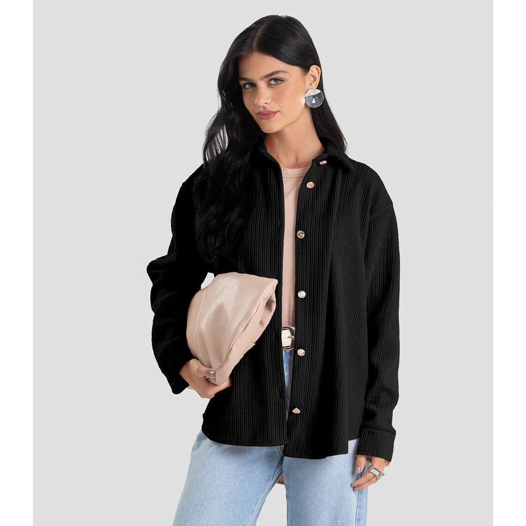Camisa Feminina Manga Longa em Veludo Dianna Preto