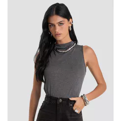 Regata Feminina com Gola Alta Dianna Cinza