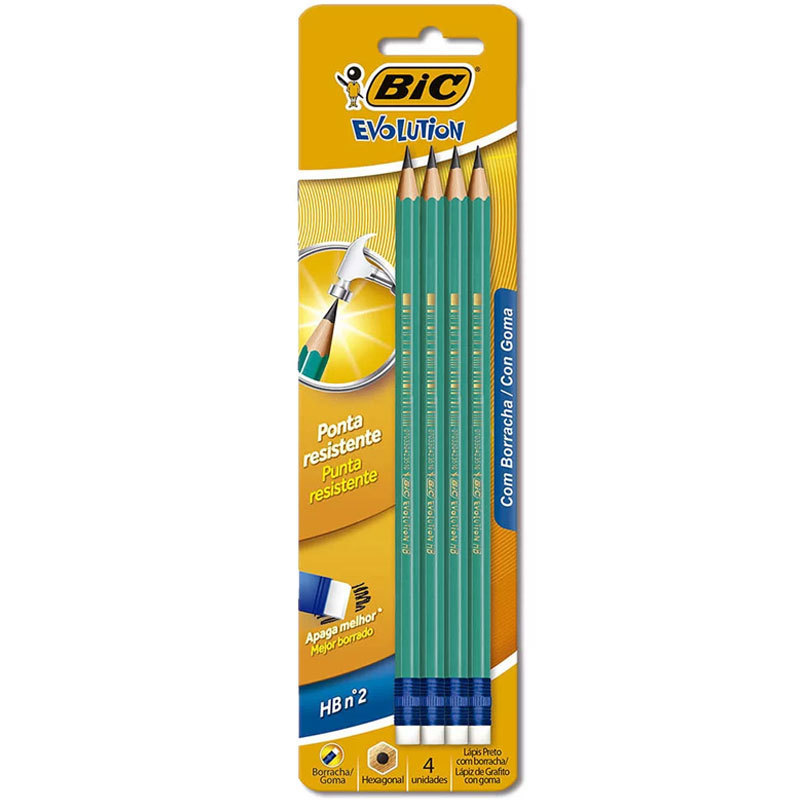 Lápis preto nr2 Evolution com borracha com 4 unidades 845963 Bic