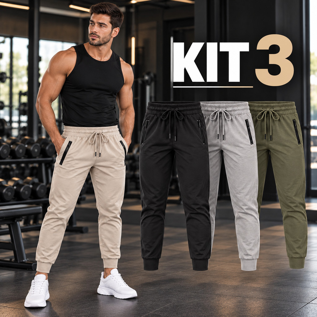 Kit 3 Calça Masculina Jogger Com Elastano Academia Esportiva Fitness Slim Dry Fit Leve