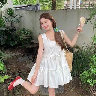 Vestido colete com laço doce fresco feminino 2026 estilo japonês solto saia bufante evasê260916A