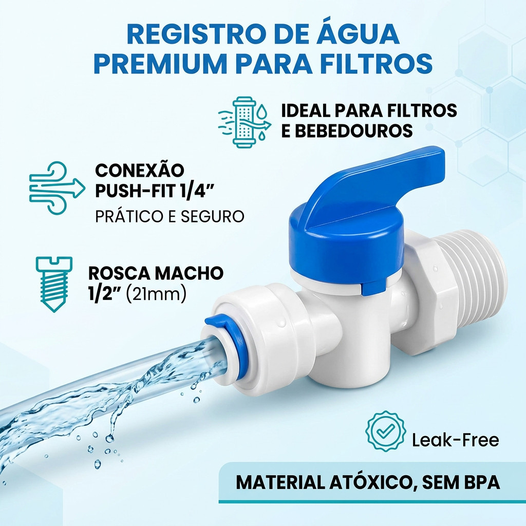 Registro Plastico Para Mangueira 1/4 Rosca 1/2 P/ Filtro