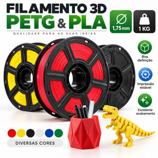 Filamento 3D PETG e PLA Silk 1,75mm 1kg FDM, Alta Resistência, Baixo Warping e Boa Adesão, Acabamento Premium