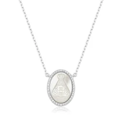 Colar Feminino de prata 925 Medalha Nossa Senhora Aparecida Madre Pérola