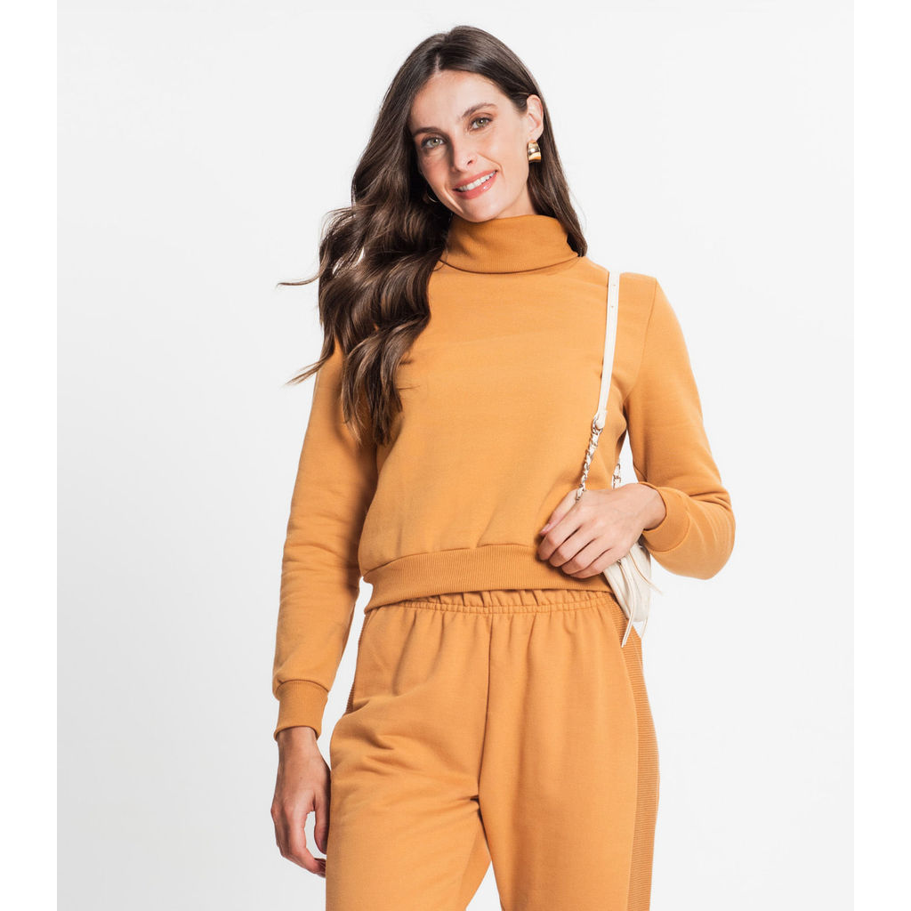 Blusão Feminino Moletom Peluciado Básico Rovitex Marrom