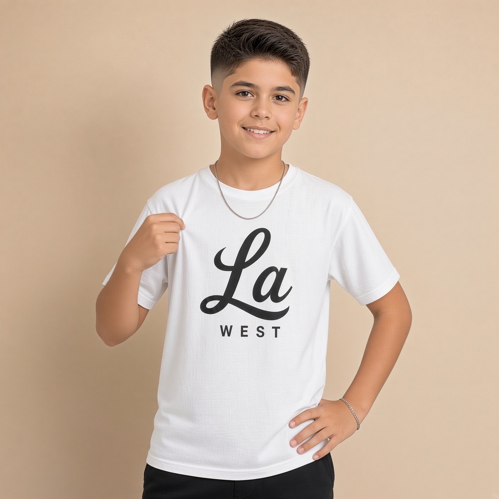 Camiseta Infantil e Jovem Estampada LA Letra de Máo 100% Algodão Premium Criança Personalizada Unissex Blusa Jovem