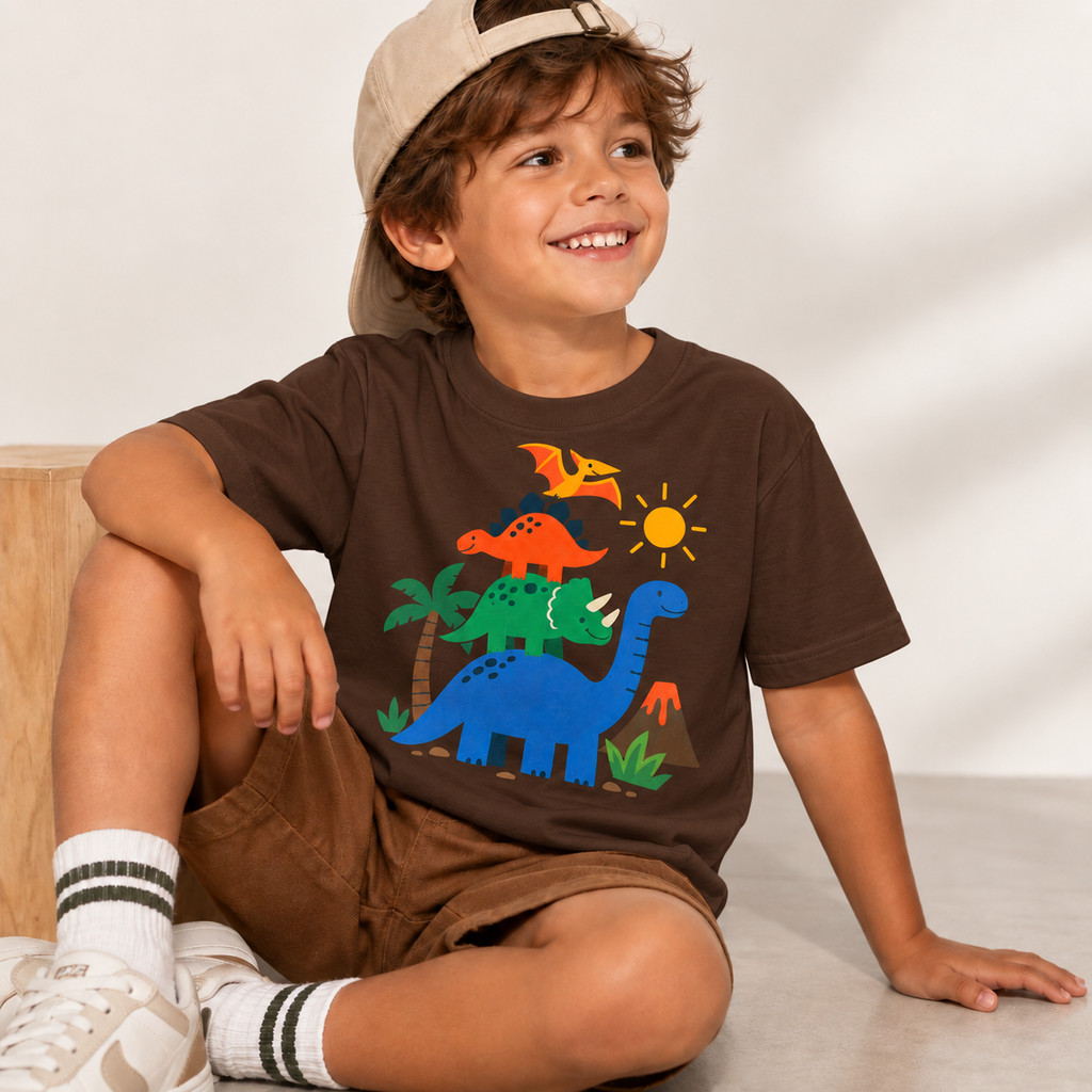 Camiseta Infantil Dinossauros Aventura Jurássica Estampada 100% Algodão T-Shirt Menino