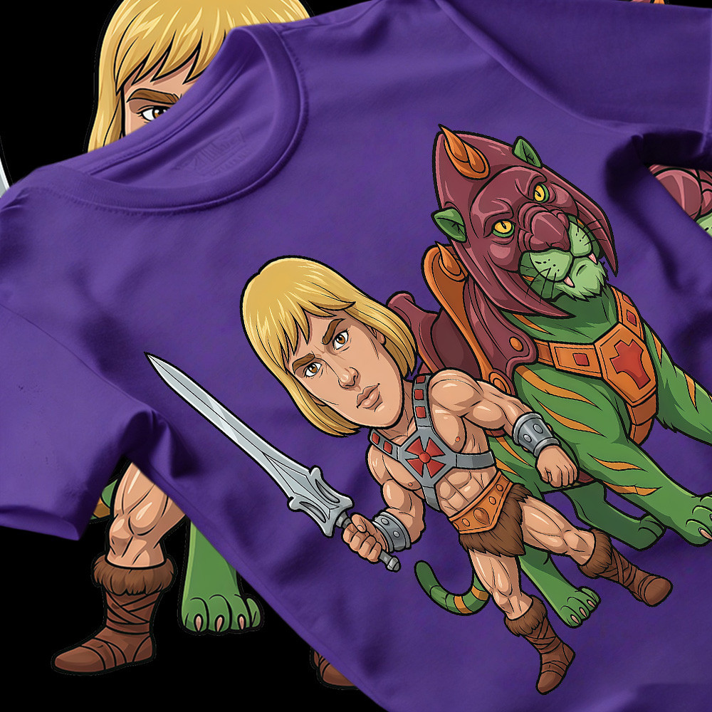 [Camiseta Premium em Algodão Puro]AYA Camiseta Unissex Oversize Com Estampa de He - Man e Battle Cat, Estilo Clássico
