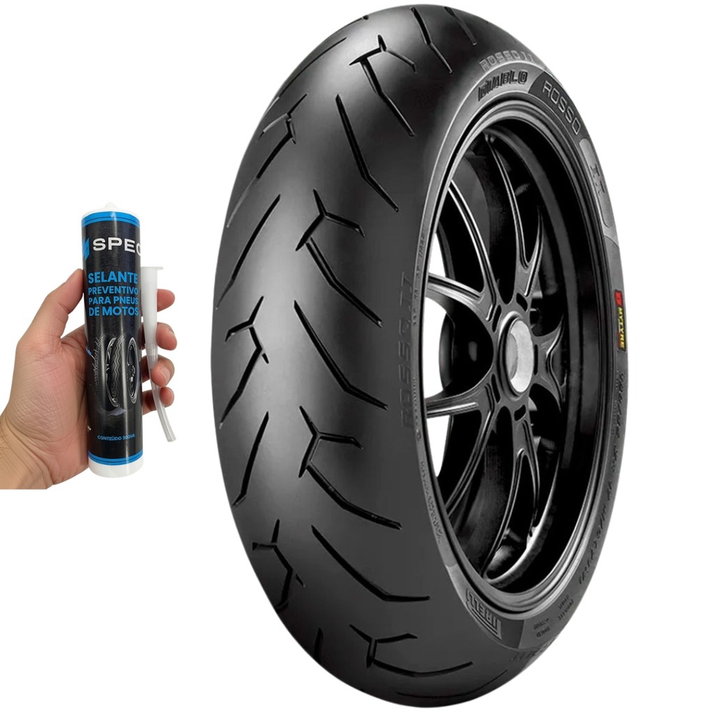 PNEU TRASEIRO 150/60R-17 CB300F Z400 NINJA 400 KTM 390 Duke DIABLO ROSSO 2 SEM CAMARA 66H PIRELLI + 1 SELANTE SPEC