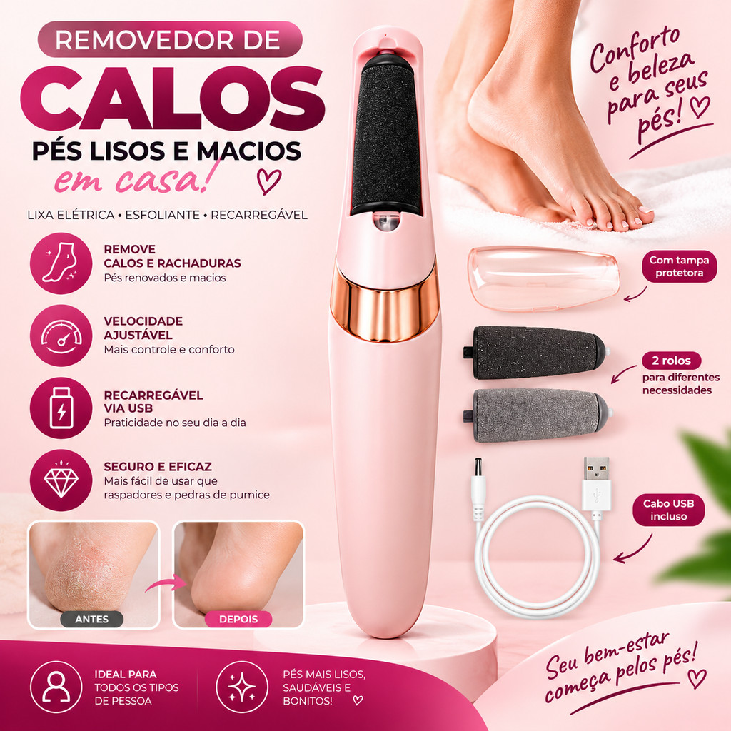 Removedor De Calos Lixa Esfoliante Elétrico Pedicure Recarregavel USB
