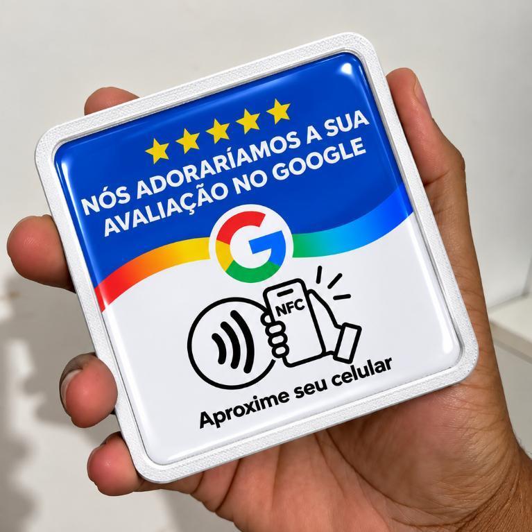 Kit com 2 Placas NFC Google Avaliações 10x10cm Aproxime o Celular para Parede 3D