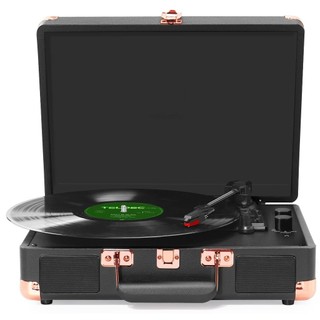 Toca-discos de vinil com alto-falantes, modelo retrô, acionamento por correia, prato giratório com 3 velocidades, reprod