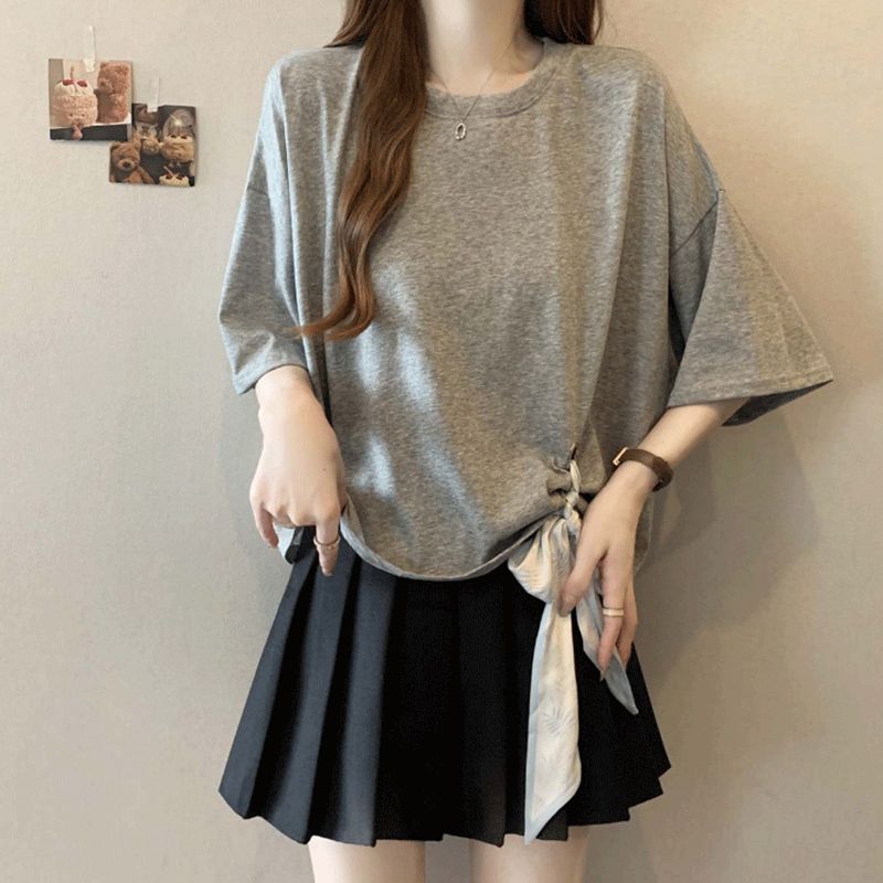 Tamanho grande Irregular rendas nicho de manga curta camiseta feminina verão 2025 novo estilo gordura mm solto mais magr