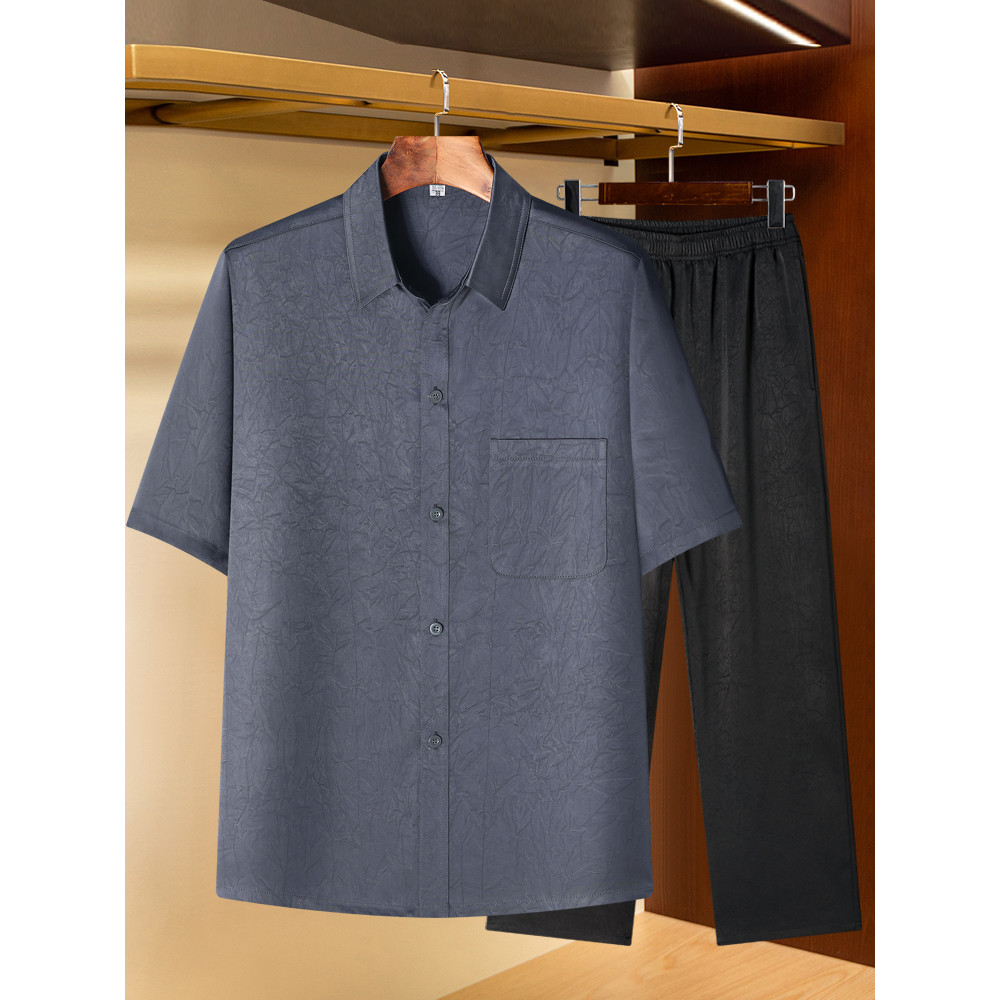 Camisa de manga curta masculina idosa de meia-idade terno verão fino Casual solto vovô camisa idosos topo pai terno