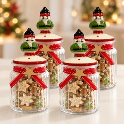 Pote Decorativo de Vidro de Natal - Soldadinho - 17x9cm - 300ml - 1 a 6 unidades | Porta Mini Biscoitos Doces Bomboniere