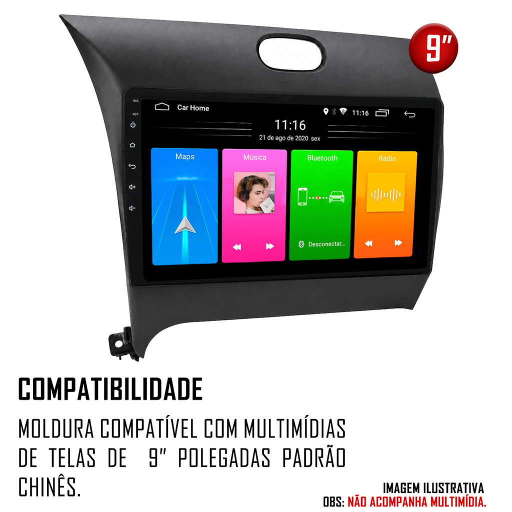 Moldura Painel 2 Din 9" Polegadas Kia Cerato 2013 até 2017 Preto — imagem 2 de 2