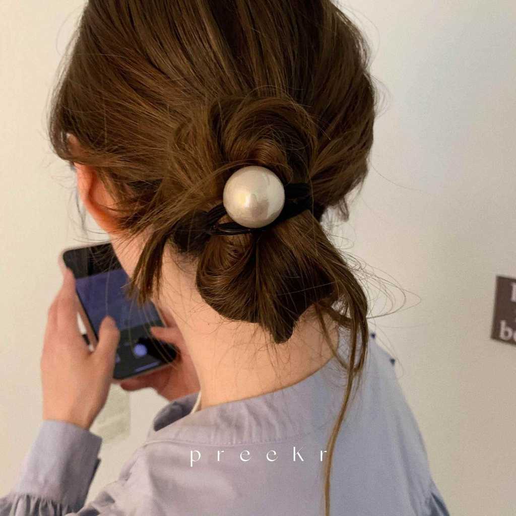 Simples alta elástica durável pérola faixa de borracha feminino temperamento coreano cocar anel de cabelo cabeça corda g