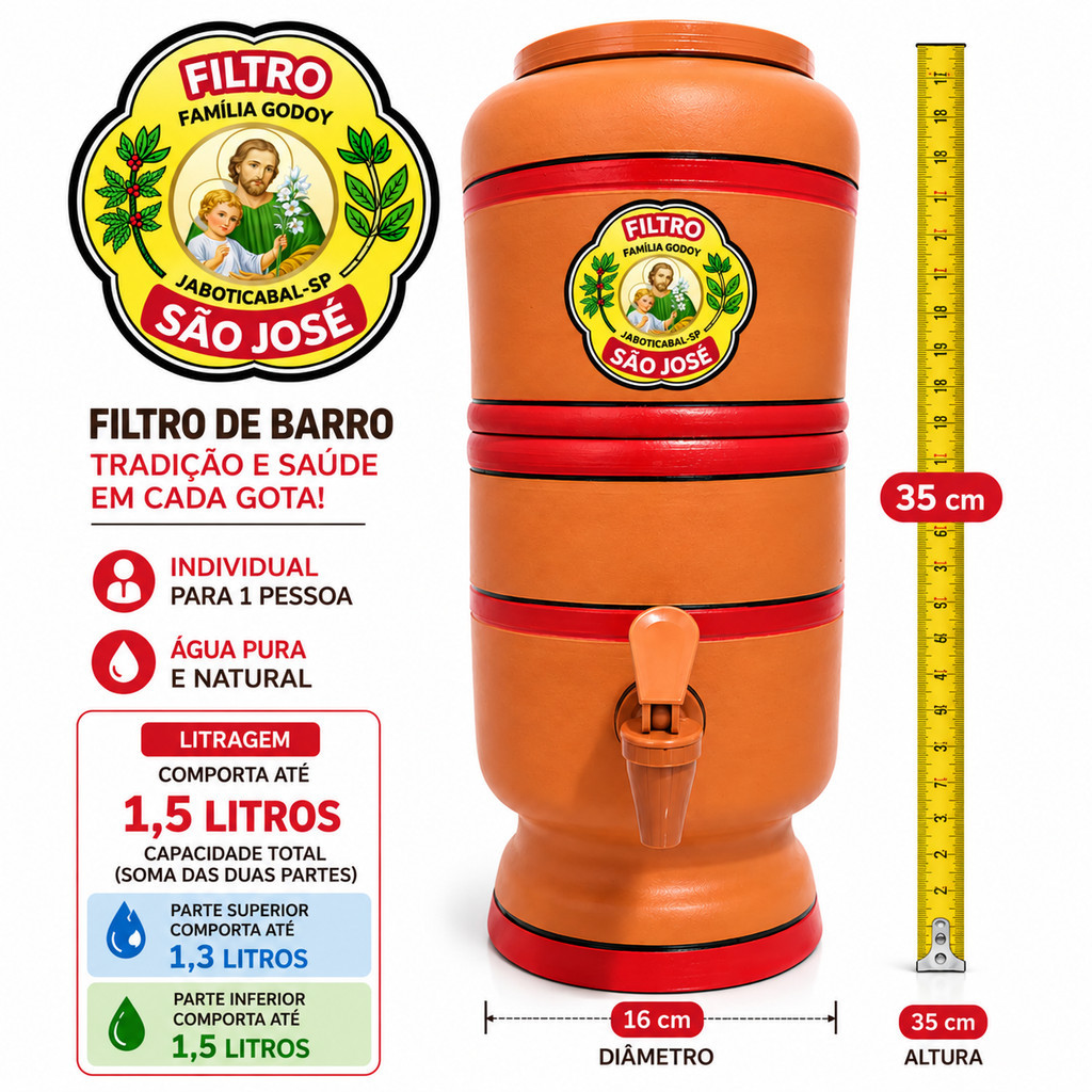 Filtro de Barro 3 Litros Pequeno Compacto 1,5L + 1,5L Vela, Torneira e Boia — oferta na Shopee