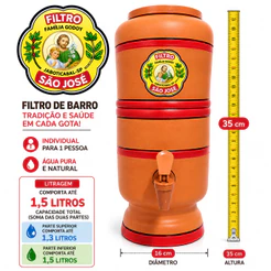 Filtro de Barro 3 Litros Pequeno Compacto 1,5L + 1,5L Vela, Torneira e Boia