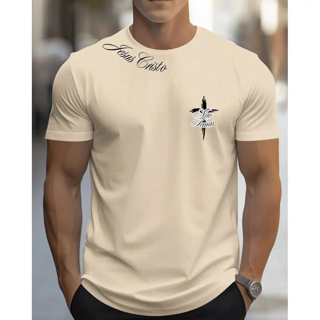 Camiseta Não Temas Masculina Gospel Jesus Cristo Cristã 100% Algodão Premium Casual Estampada Confortável Religiosa