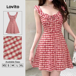 Lovito Vestido Elegante com Renda e Babados para Mulheres Primavera/verão vermelho DRB202P2D460