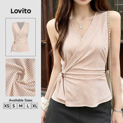 Lovito Top Feminino Elegante com Faixa Lateral Na Cor Cáqui para primavera/verão TKB202P2D103