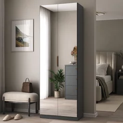 Sapateira Sublime 2 Portas com Espelho 100% MDF Cinza/Grafitto Grafito