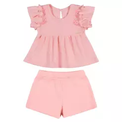Conjunto Bebê Menina Malha Tricô Bordada Colorittá Rosa