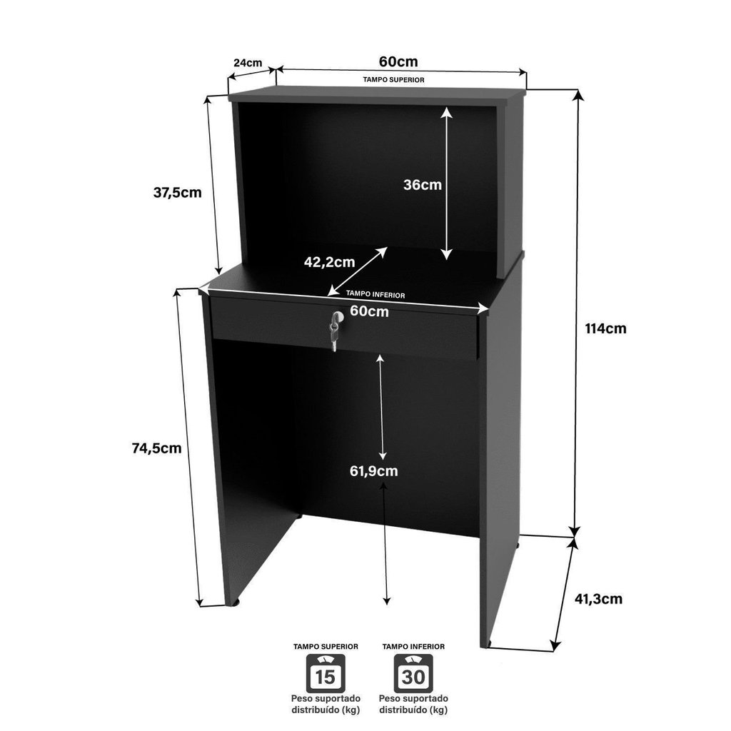 Balcão Caixa Atendimento Comercial Recepção Consultório 60cm Preto Preto · foto 2