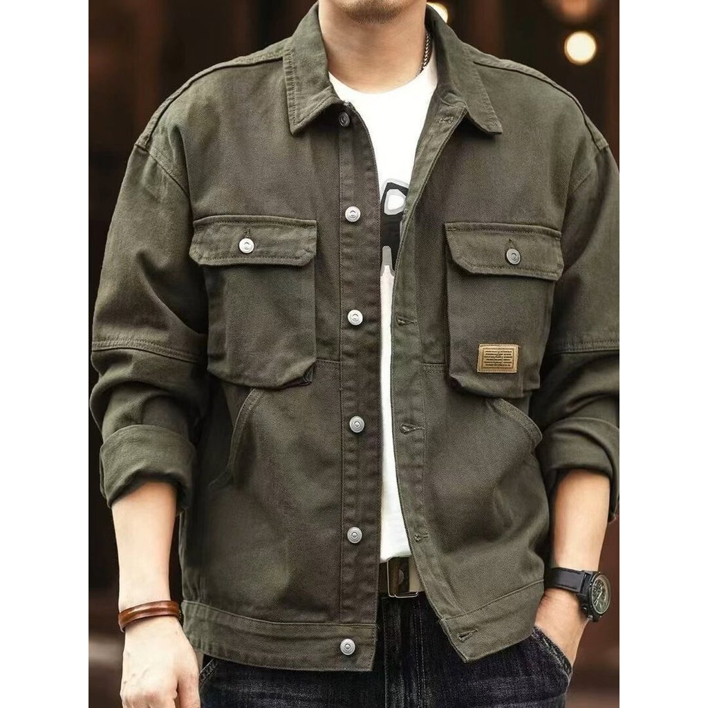 Americano High-End Retro Casual camisa Denim jaqueta masculina primavera outono rua resistente ao desgaste resistente à 