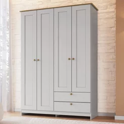 Guarda-Roupa 4 Portas e 2 Gavetas Americano Branco/Gelo/Ipê 4 Portas