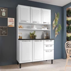 Cozinha Compacta em Aço com Bancada 6 Portas 2 Gavetas 196 x 120cm Pratika Itatiaia Branco Branco