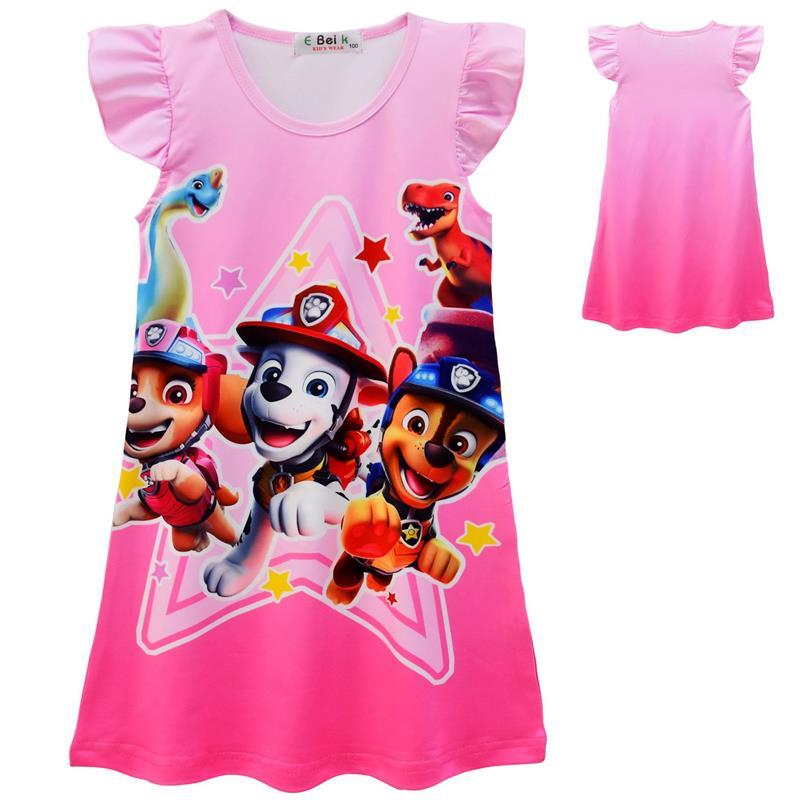 Desenhos animados bonitos desenhos animados impressos médios grandes crianças manga voadora camisola meninas vestido