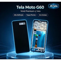 Frontal Tela LCD Display Moto G60 C\Aro ViViD Premium100% testada cores viva / Cor Original