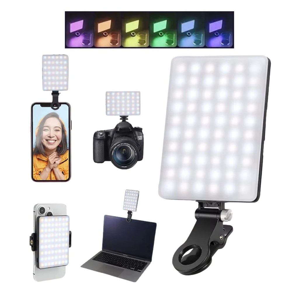 Luz de Preenchimento RGB Recarregável Com Suporte Celular