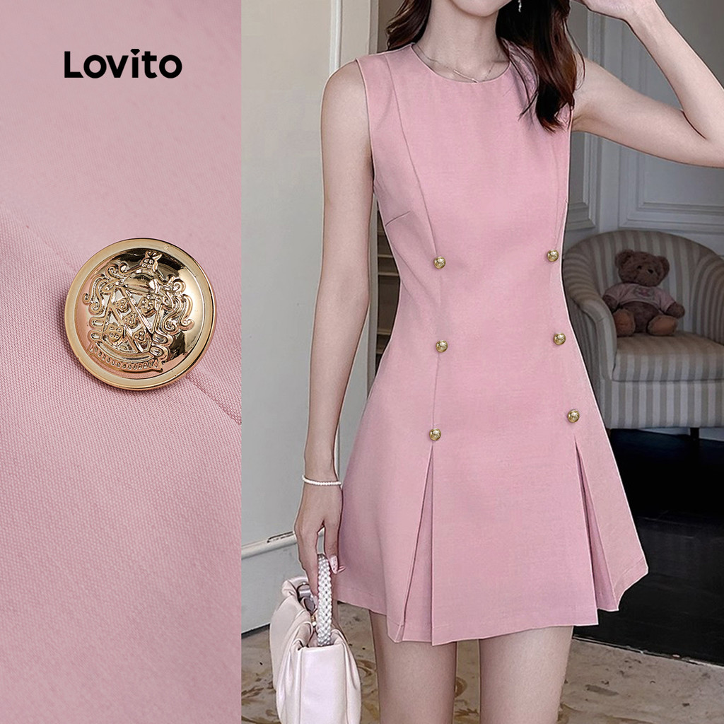 Lovito Vestido Elegante de Linha Estruturada com Fivela de Metal Pregas Primavera/verão Rosa L155ED2366 em Oferta na Shopee