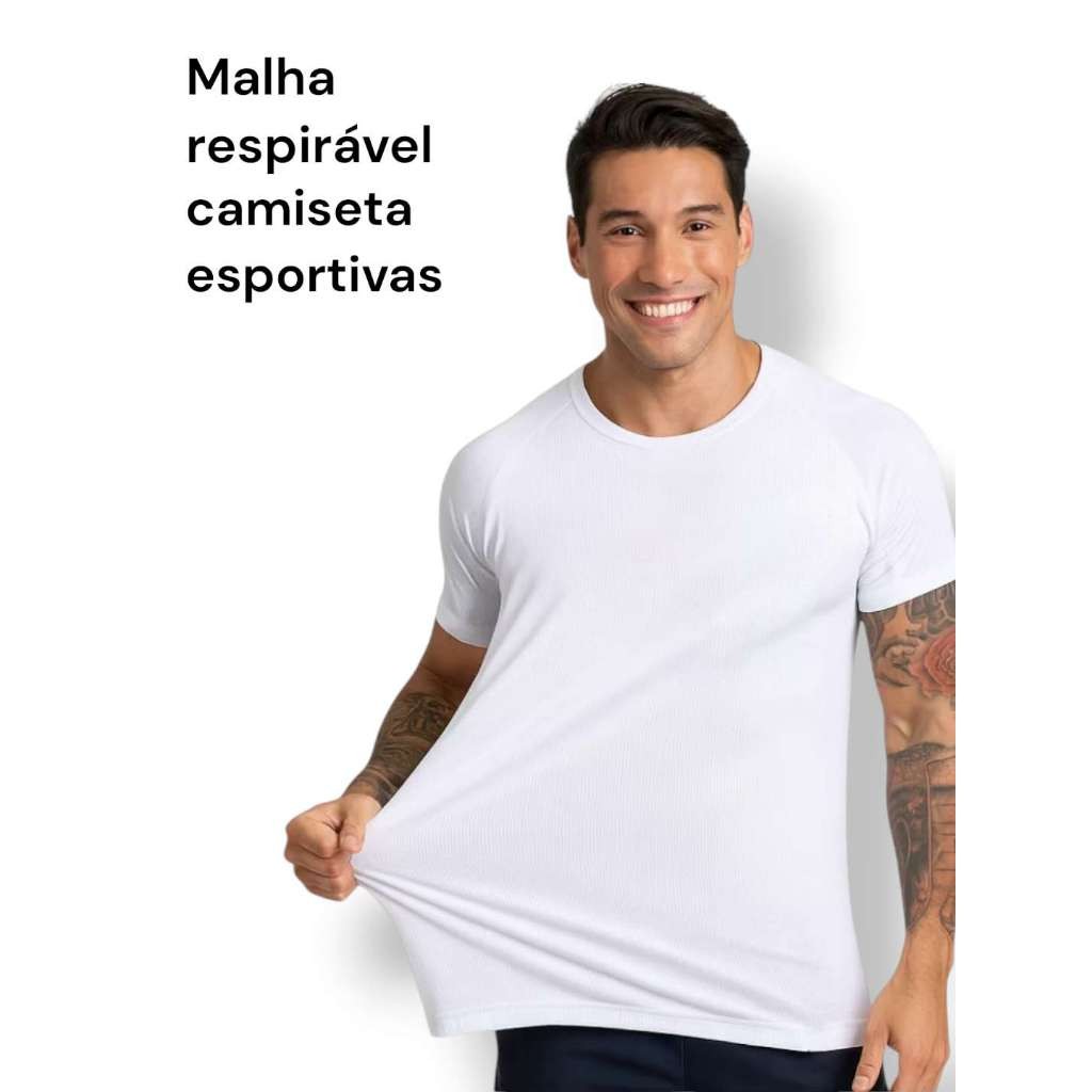 Camisetas Poliéster Malha respirável Masculina Lisa Academia Corrida Casual Esportes Confortável