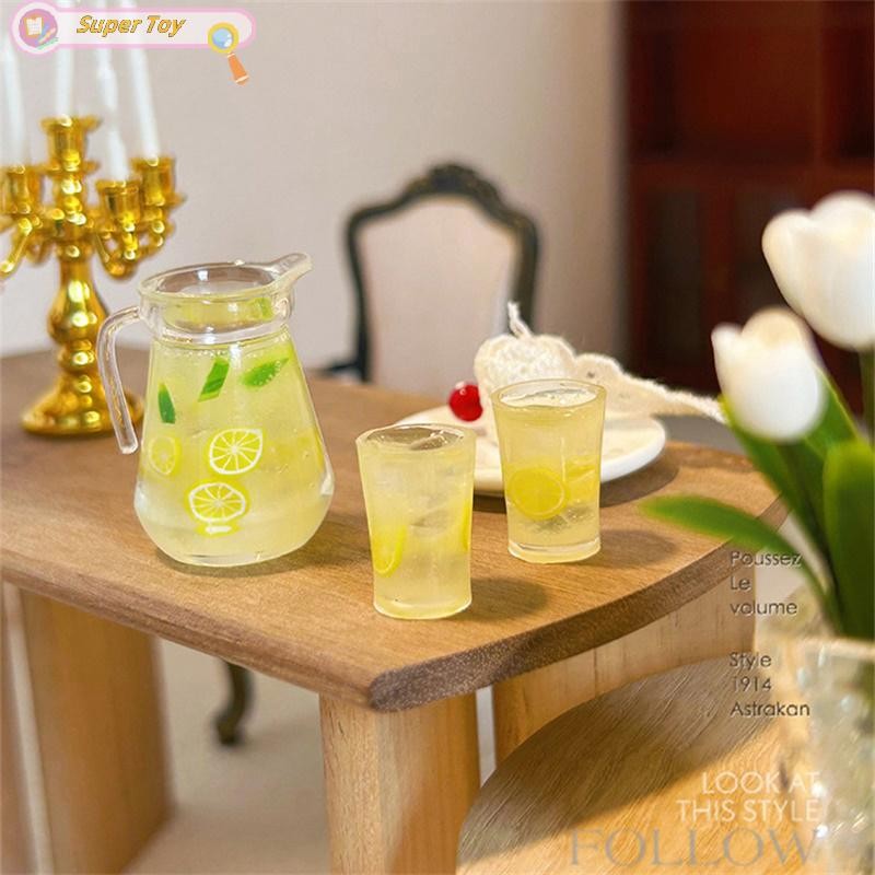 SUPERTOY 1 : 12 Casa De Bonecas Em Miniatura Suco Limão Jarro Copo Conjunto Modelo Boneca Bebida Decoração Cozinha Cena