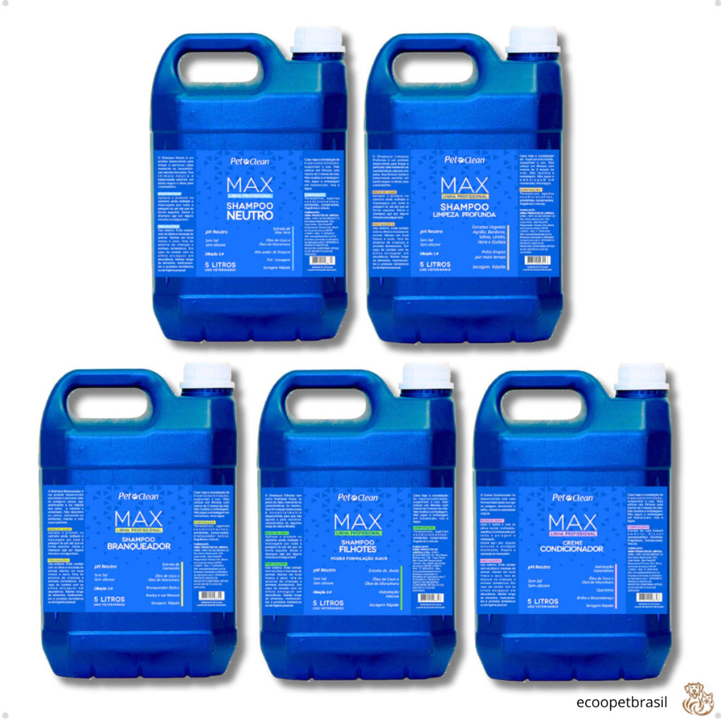 Shampoo Linha Max Premium 1:4 Pet Shop 5 Litros Cachorro e Gato Pet Clean, Banho e Tosa Profissional