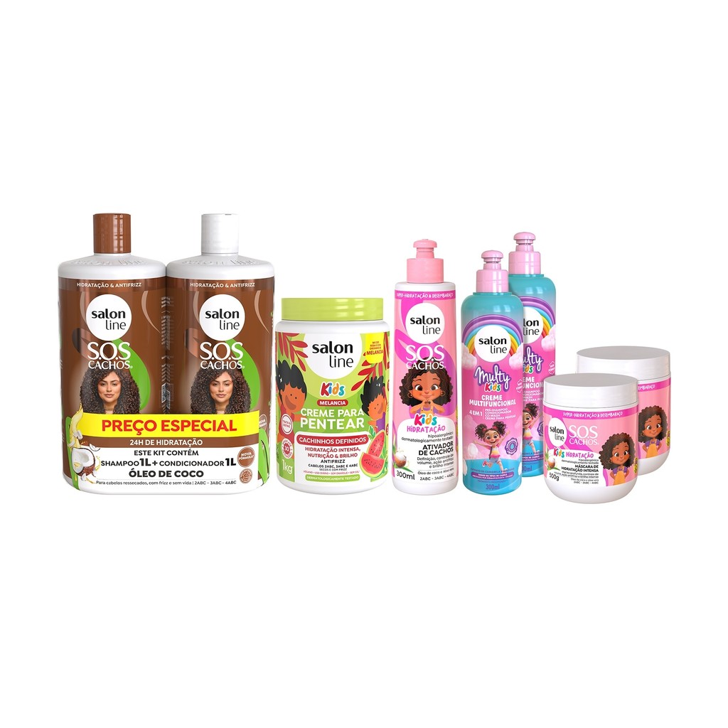 Kit Kids Shampoo, Condicionador, Máscara e finalizadores Salon Line