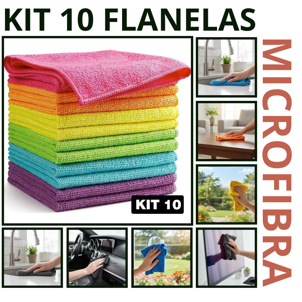 Kit 10 Panos De Limpeza Microfibra Alta Absorção Multiuso