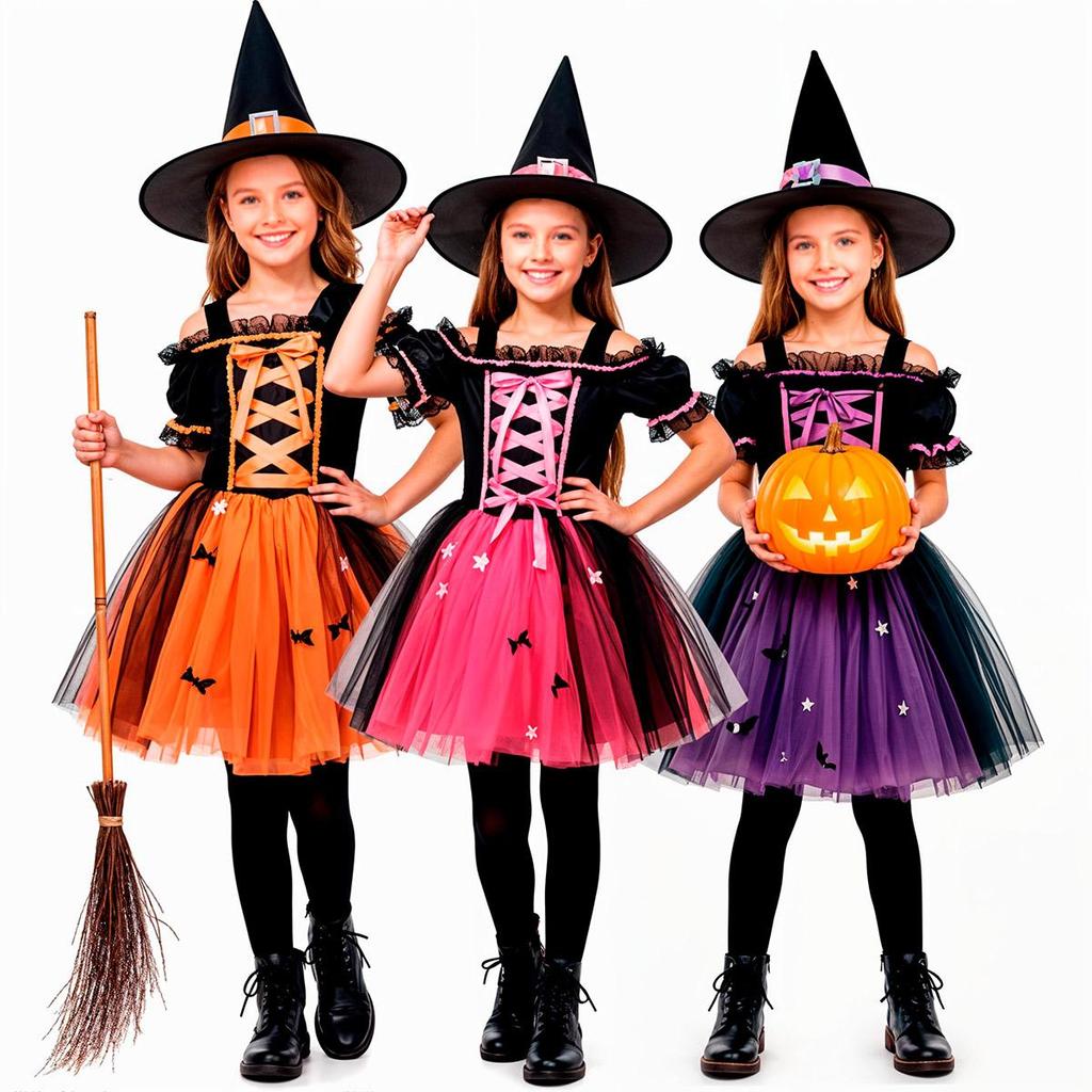 Fantasia de Halloween Infantil Bruxinha Chic de Luxo em Oferta na Shopee